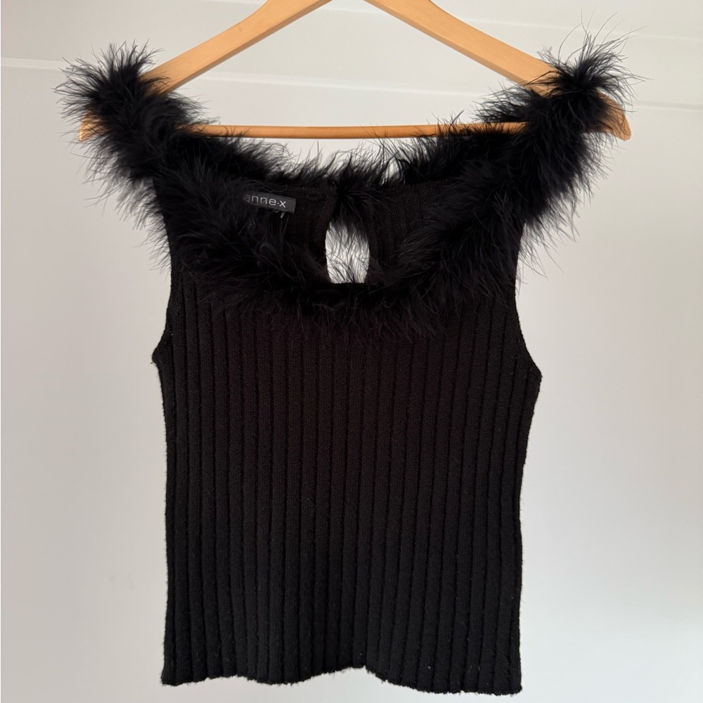Vintage Knit Tank with Fur Collar